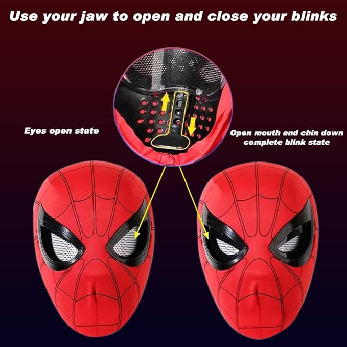 3D Spide Mask with Moving Eyes, Jaw Motion Activated Blinking Eyelid Spide Head Cover, Cosplay Costumes Mask for Adult Kids Halloween Masquerade Cosplay